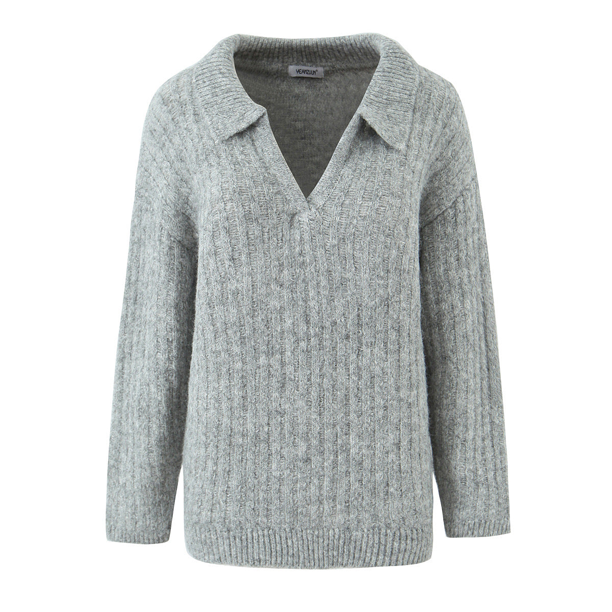 V-neck long sleeved loose casual knitted sweater