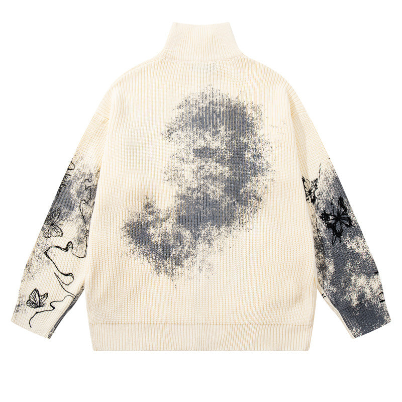 Original Trendy Brand Butterfly Splatter Graffiti Cardigan Sweater Street Style Edgy Cool Couple Knitwear Jacket