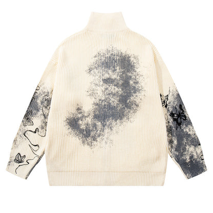Original Trendy Brand Butterfly Splatter Graffiti Cardigan Sweater Street Style Edgy Cool Couple Knitwear Jacket