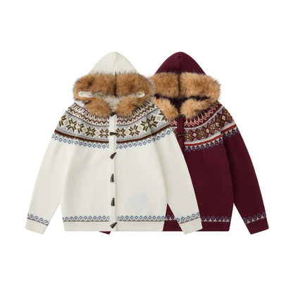 Long Sleeve Hooded Thick Knit Cardigan Sweater for Men and Women