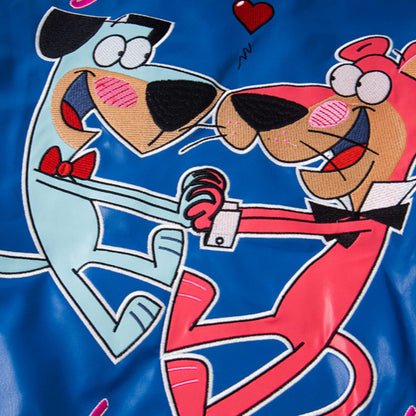 College Style Vintage Cartoon Embroidery PU Leather Patchwork Casual Loose Jacket for Men and Women