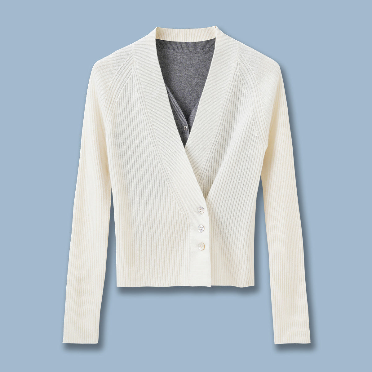 Sweater Knit Vest Set for Women, Wool Blend, V-Neck Cardigan Top