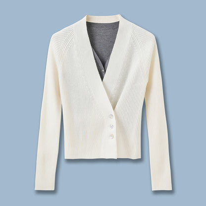 Sweater Knit Vest Set for Women, Wool Blend, V-Neck Cardigan Top