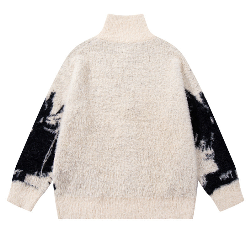 Streetwear Urban Style Angel Girl Floral Open Front Knit Sweater Loose Knit Cardigan Coat Autumn Winter Season