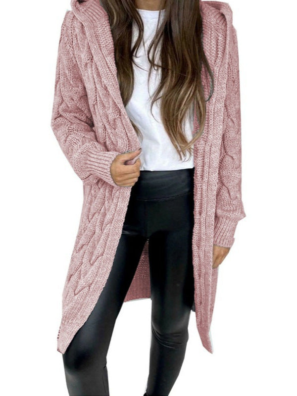 Hooded long Fried Dough Twists sweater cardigan