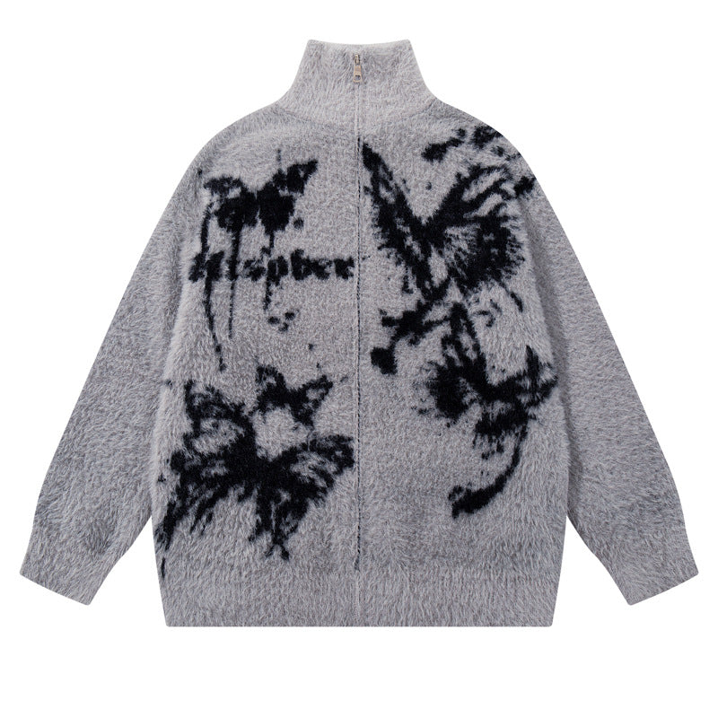 Street Style Design Butterfly Jacquard  High Street Knitwear Lazy Soft Loose Casual Chinese Style Sweater