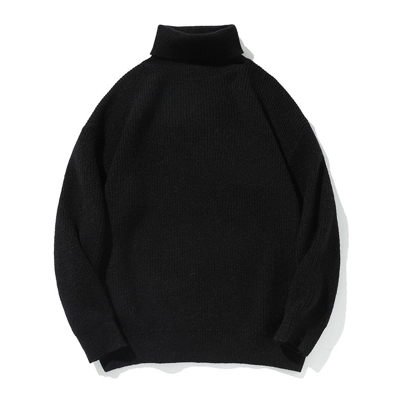 Simple Solid Color High Neck Sweater Unisex Loose Casual Basic