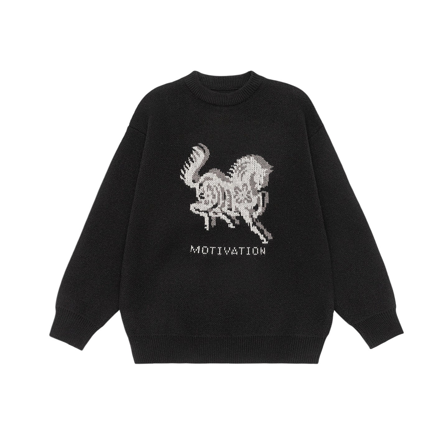 Horse Embroidery Knitwear Loose Casual Unisex  Sweater