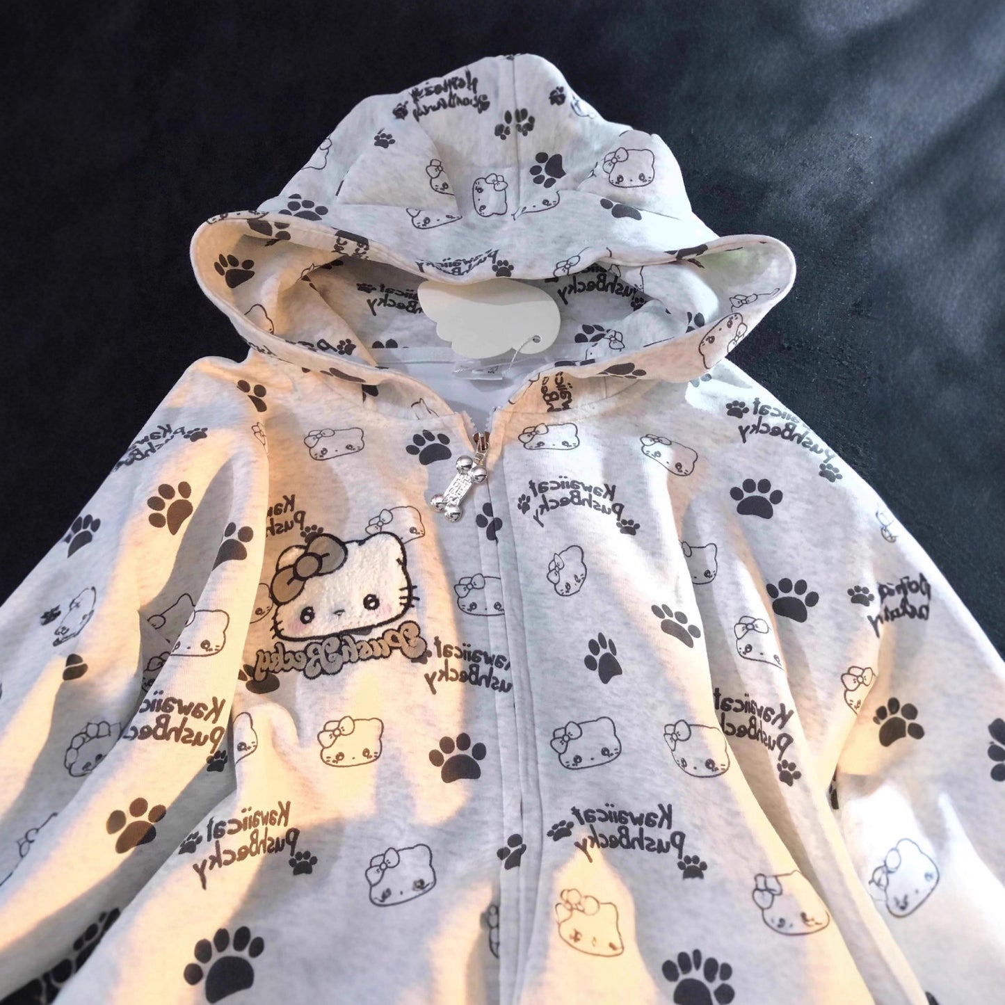 Casual Loose Cardigan Sweater with Cute Cat Embroidery for Women