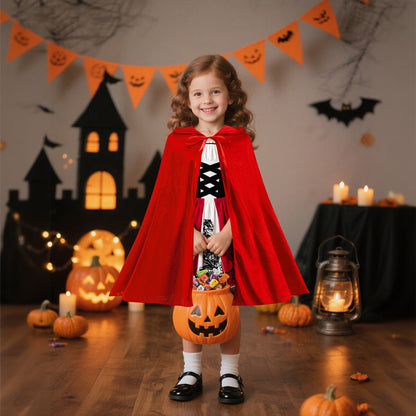 Halloween Kids Costume Set for Girls Silk Dress with Hooded Cape Role Play Outfit