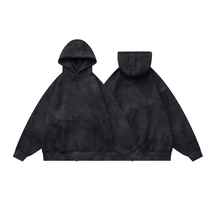 Washed Distressed Loose Fleece Hooded Pullover Sweatshirt