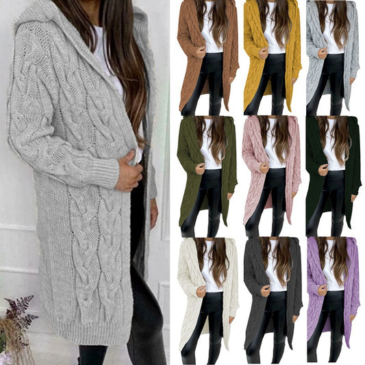 Hooded long Fried Dough Twists sweater cardigan