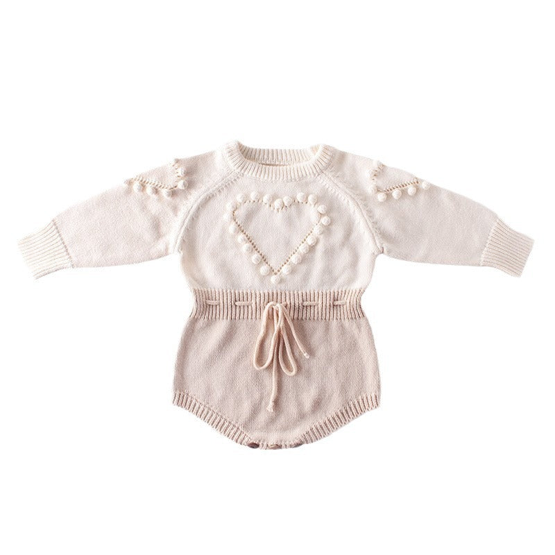 Baby handmade love sweater, knitted sweater, long sleeved jumpsuit, bag, buttocks, sweatshirt, crawling suit