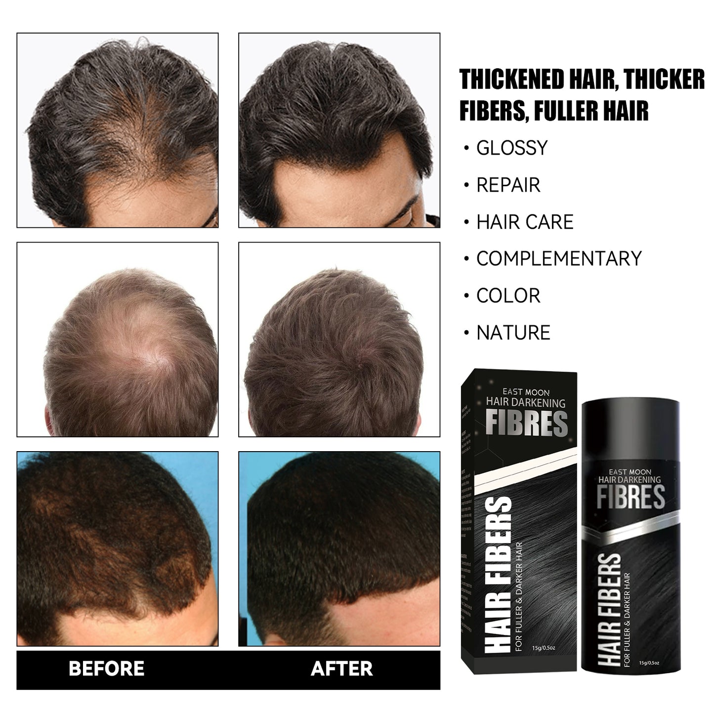 East Moon Hair Thickening Fiber Powder, Multi-Functional Hair Color Filler Hair Seam Hairline Powder