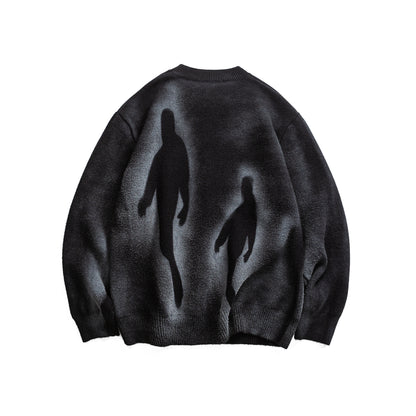 Dye-Printed Human Figure Design Casual Loose Knitwear
