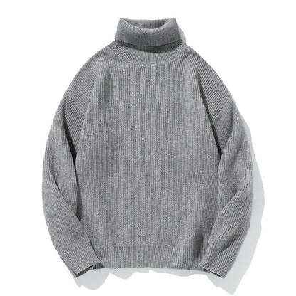Simple Solid Color High Neck Sweater Unisex Loose Casual Basic