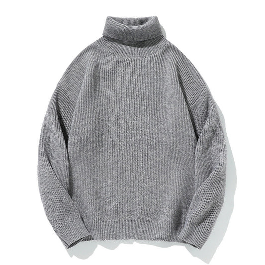 Simple Solid Color High Neck Sweater Unisex Loose Casual Basic