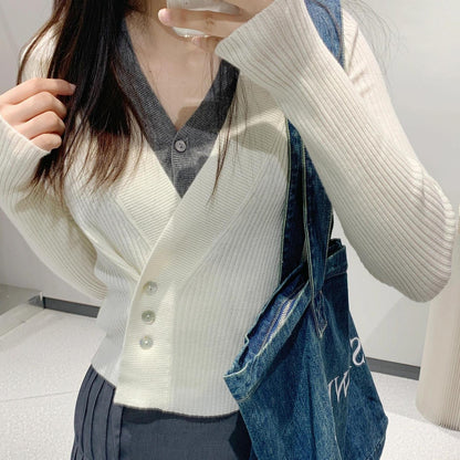 Sweater Knit Vest Set for Women, Wool Blend, V-Neck Cardigan Top