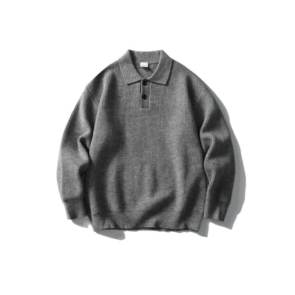 Preppy Style Simple Solid Color Loose Polo Neck Pullover Sweater