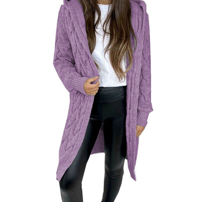 Hooded long Fried Dough Twists sweater cardigan