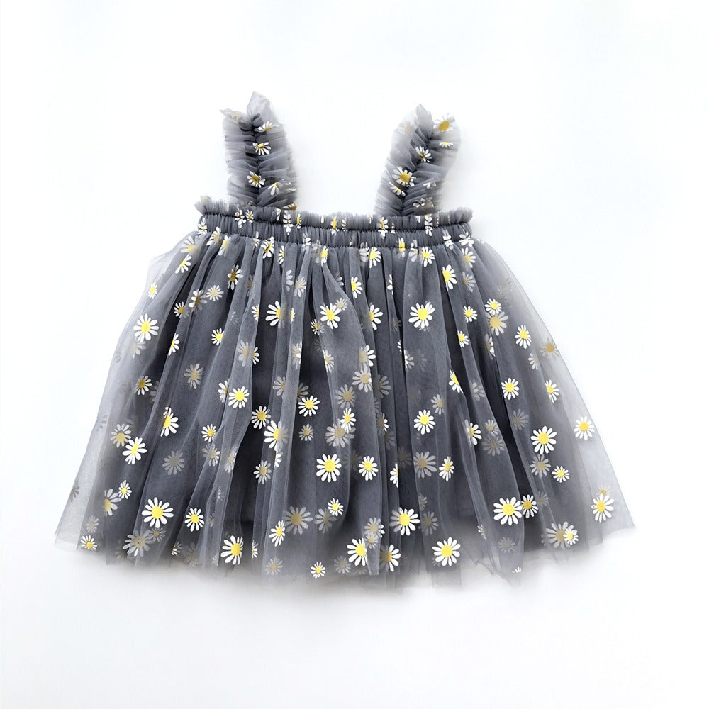 New embroidered mesh suspender dress for girls strapless fluffy princess dress