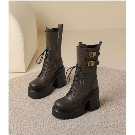 Women's Martin boots with thick sole and height increasing midsole