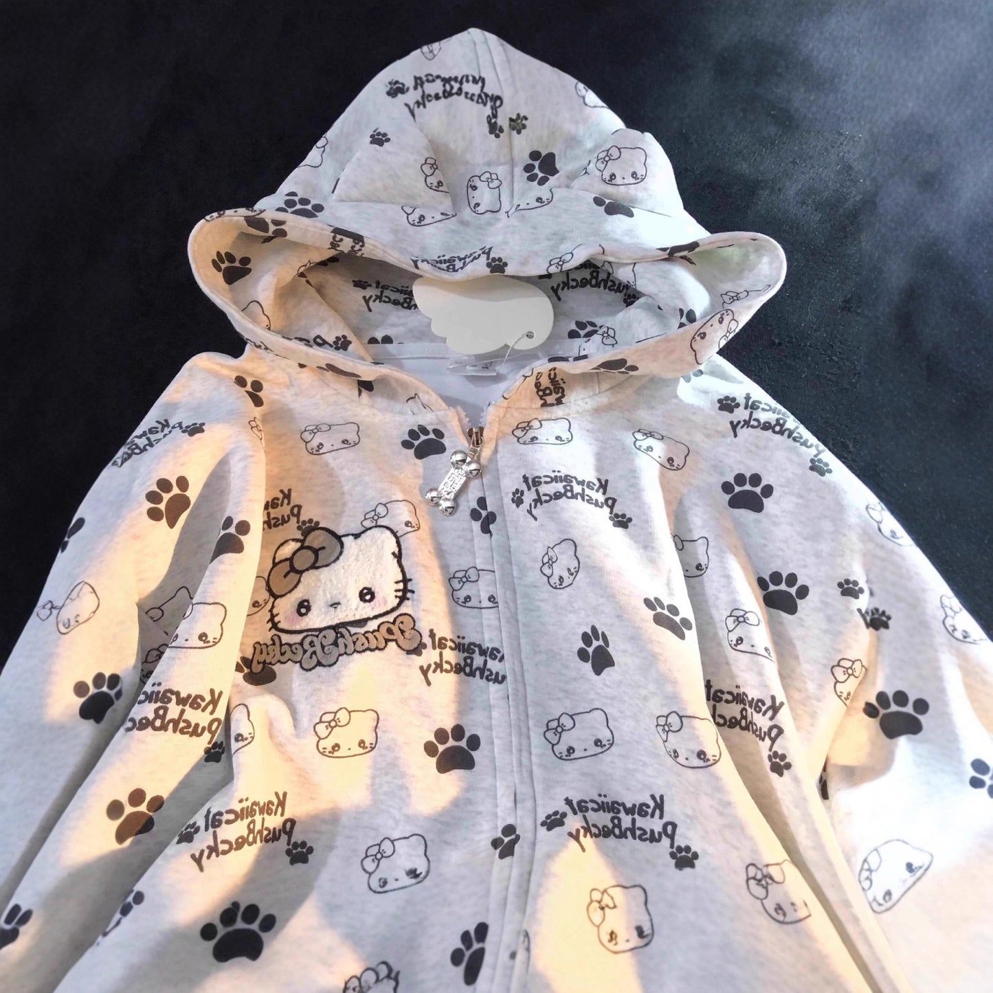 Casual Loose Cardigan Sweater with Cute Cat Embroidery for Women