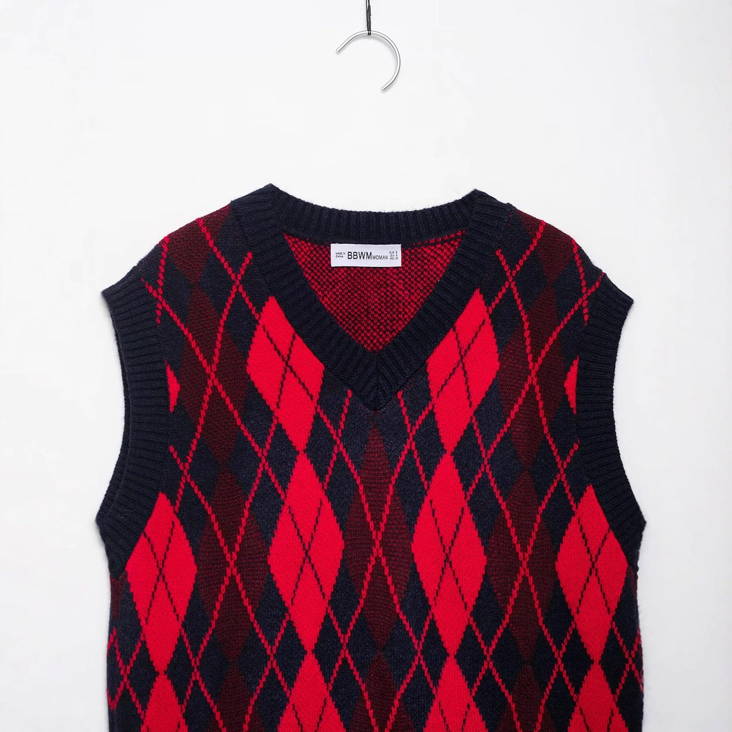 Casual versatile V-neck sleeveless diamond patterned vest top for women