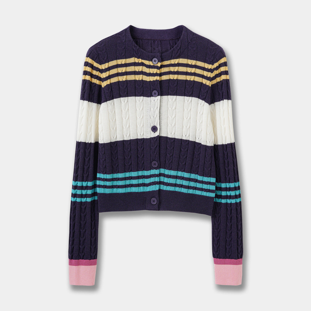 Color Block Stripe Knit Cardigan Women Loose Long Sleeve Wool Blend Soft Outerwear