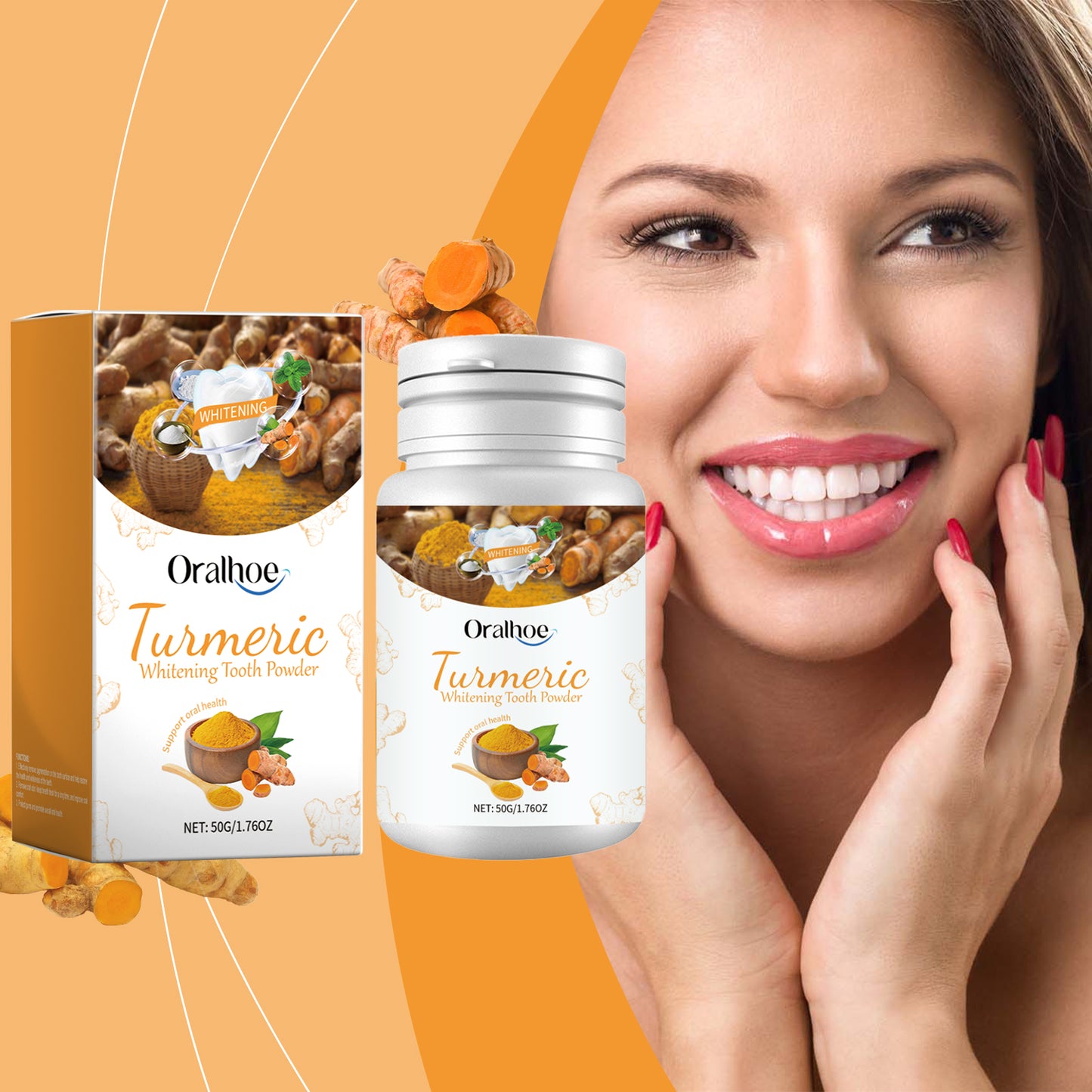 Oralhoe White Turmeric Tooth Cleaning Powder Yellow Teeth Stains Odor Mouth Cleaning Care Clean Smile Tooth Cleaning Powder