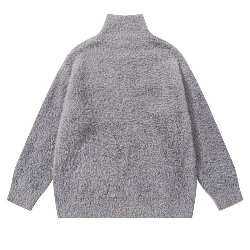 Style Retro Creative Pattern Jacquard Knit Sweater Unisex Trendy Cool Loose Half-Zip Top