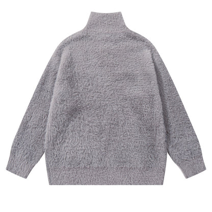 Style Retro Creative Pattern Jacquard Knit Sweater Unisex Trendy Cool Loose Half-Zip Top