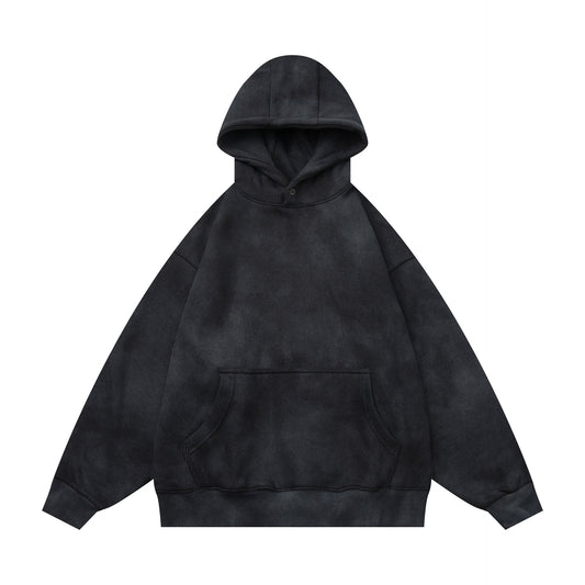 Washed Distressed Loose Fleece Hooded Pullover Sweatshirt