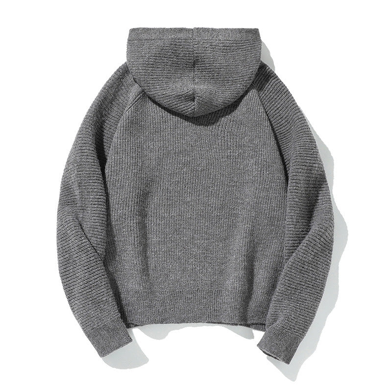 Simple Solid Color Hooded Ribbed Cuff Warm Casual Crewneck Sweater