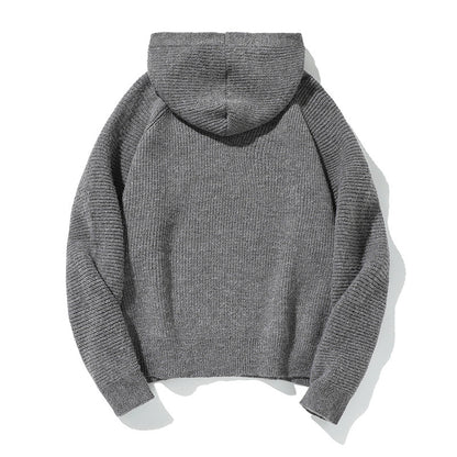 Simple Solid Color Hooded Ribbed Cuff Warm Casual Crewneck Sweater