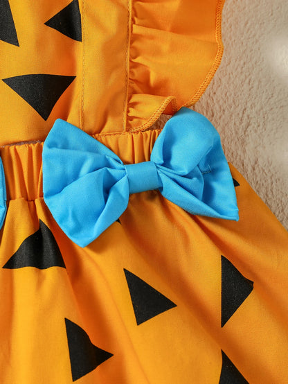 Strap dress bow tie triangle print triangle Ha dress