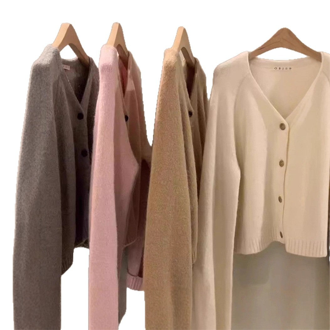 French V-neck Knit Sweater for Women Fashionable and Elegant Cardigan Long Sleeve Outerwear Top