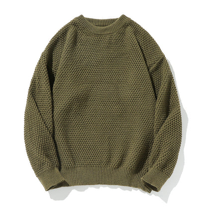 Pineapple Pattern Knit Sweater Men Round Neck Inner Layer Loose Fit Knitwear