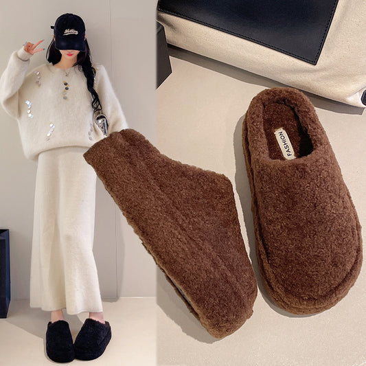 Flat bottomed velvet toe half slippers