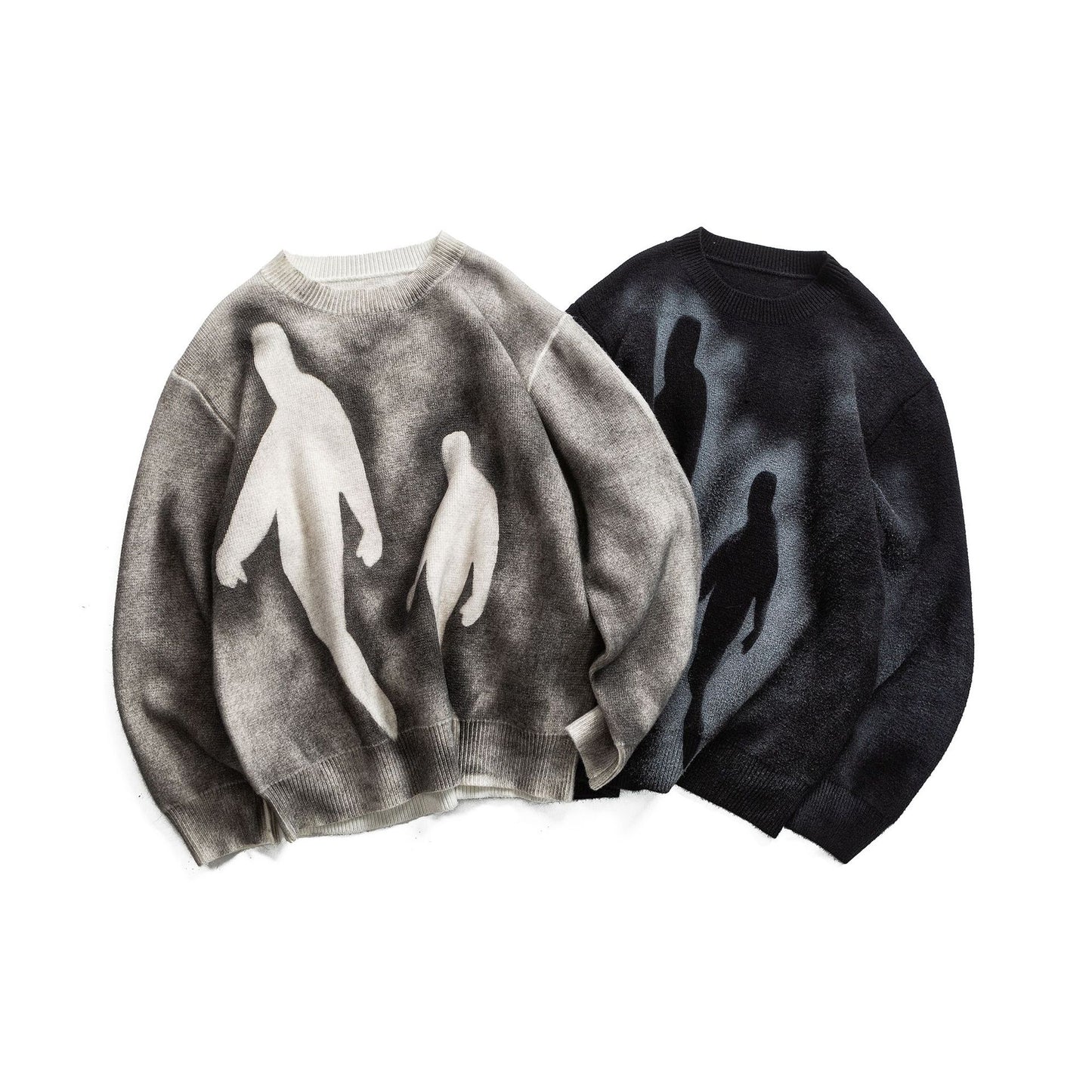 Dye-Printed Human Figure Design Casual Loose Knitwear