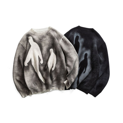 Dye-Printed Human Figure Design Casual Loose Knitwear