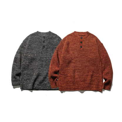 Loose Fit Henley Neck Knitwear Crewneck Sweater with Premium Feel