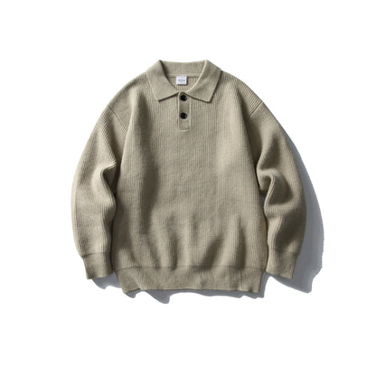 Preppy Style Simple Solid Color Loose Polo Neck Pullover Sweater