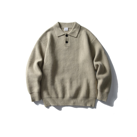 Preppy Style Simple Solid Color Loose Polo Neck Pullover Sweater