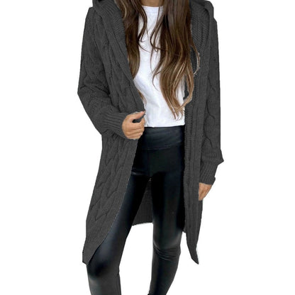 Hooded long Fried Dough Twists sweater cardigan