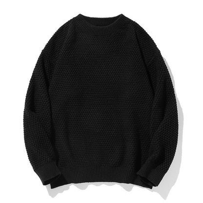 Pineapple Pattern Knit Sweater Men Round Neck Inner Layer Loose Fit Knitwear