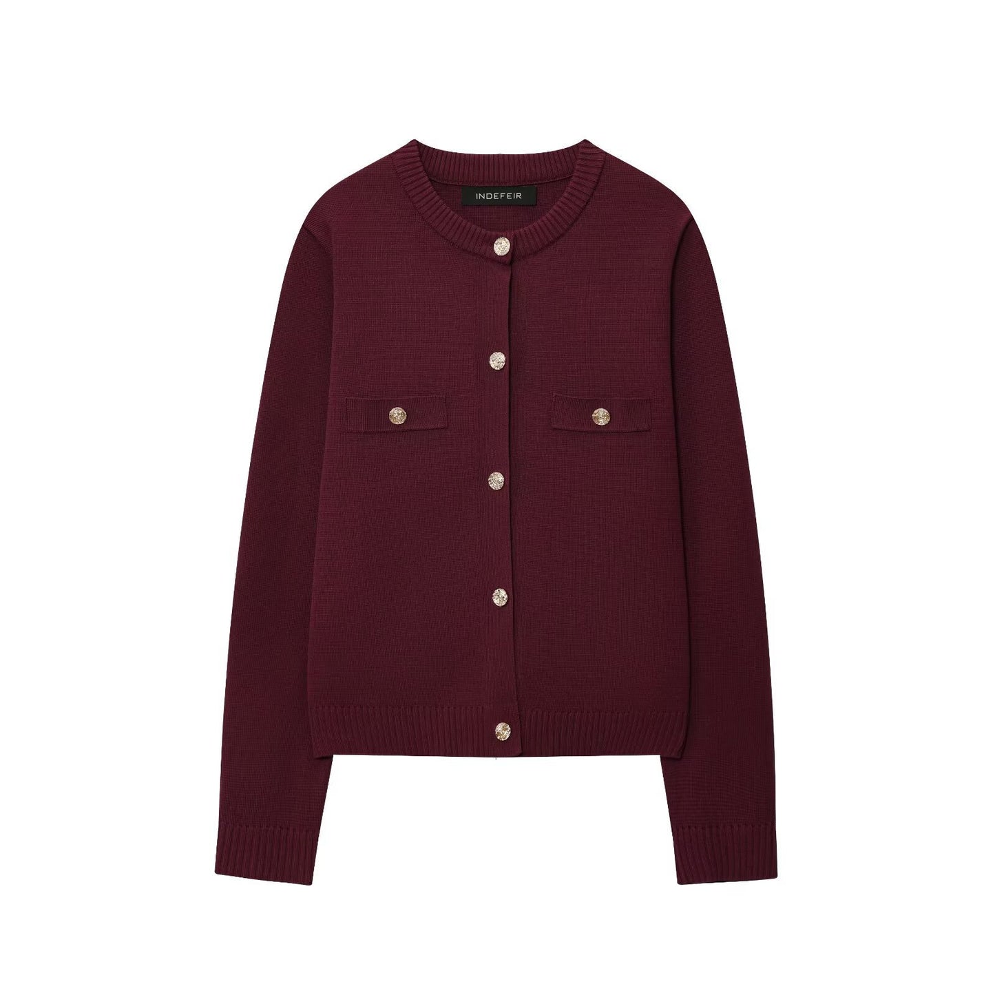 Round neck long sleeved single breasted four-color knitted sweater for women