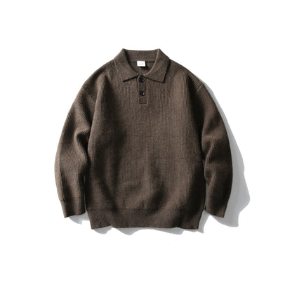 Preppy Style Simple Solid Color Loose Polo Neck Pullover Sweater