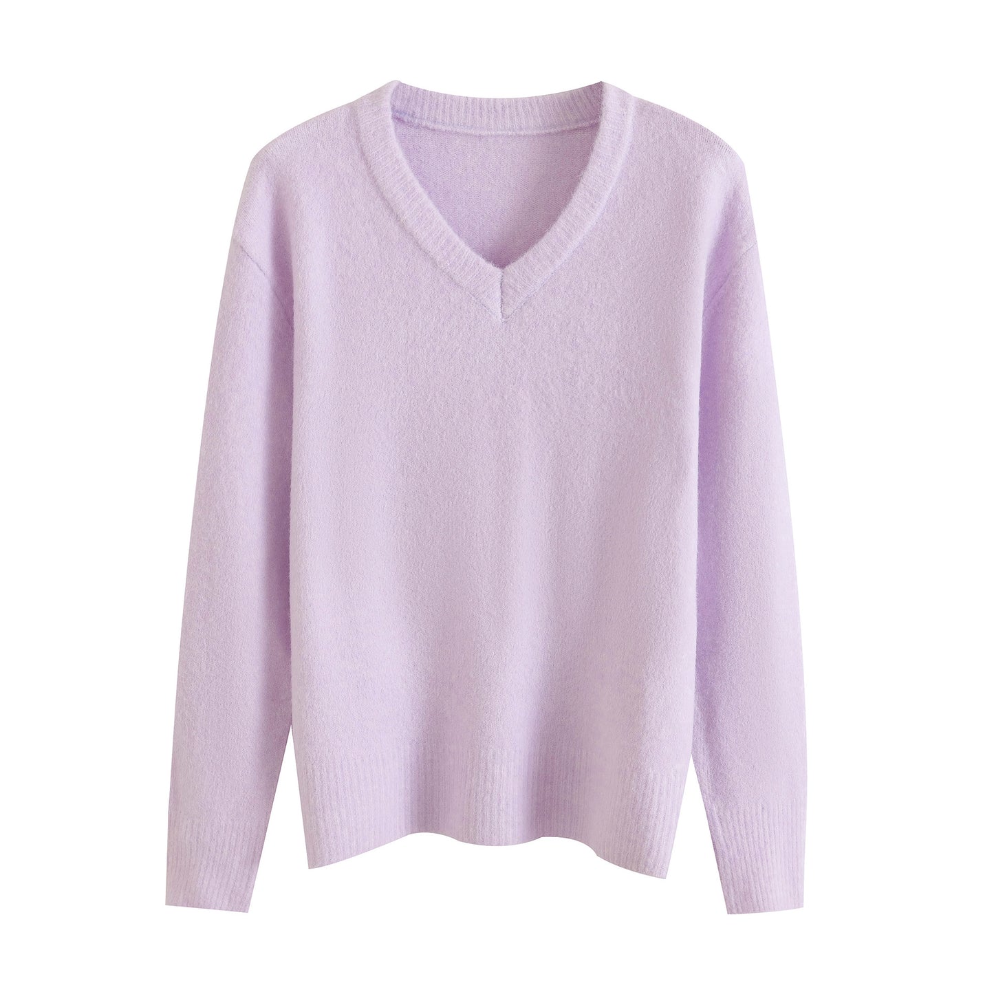 Solid color V-neck long sleeved pullover lazy and loose casual sweater