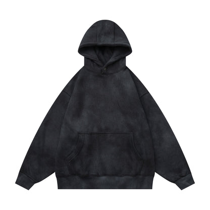 Washed Distressed Loose Fleece Hooded Pullover Sweatshirt